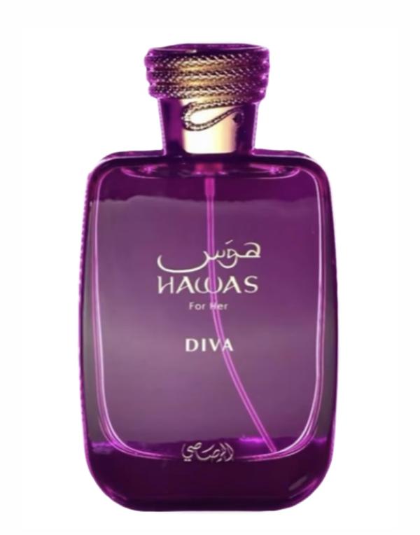 Rasasi HAWAS FOR HER DIVA Eau de Parfum 100ml - Perfume Sofisticado con Notas de Frutas Rojas y Vainilla para Ocasiones Especiales